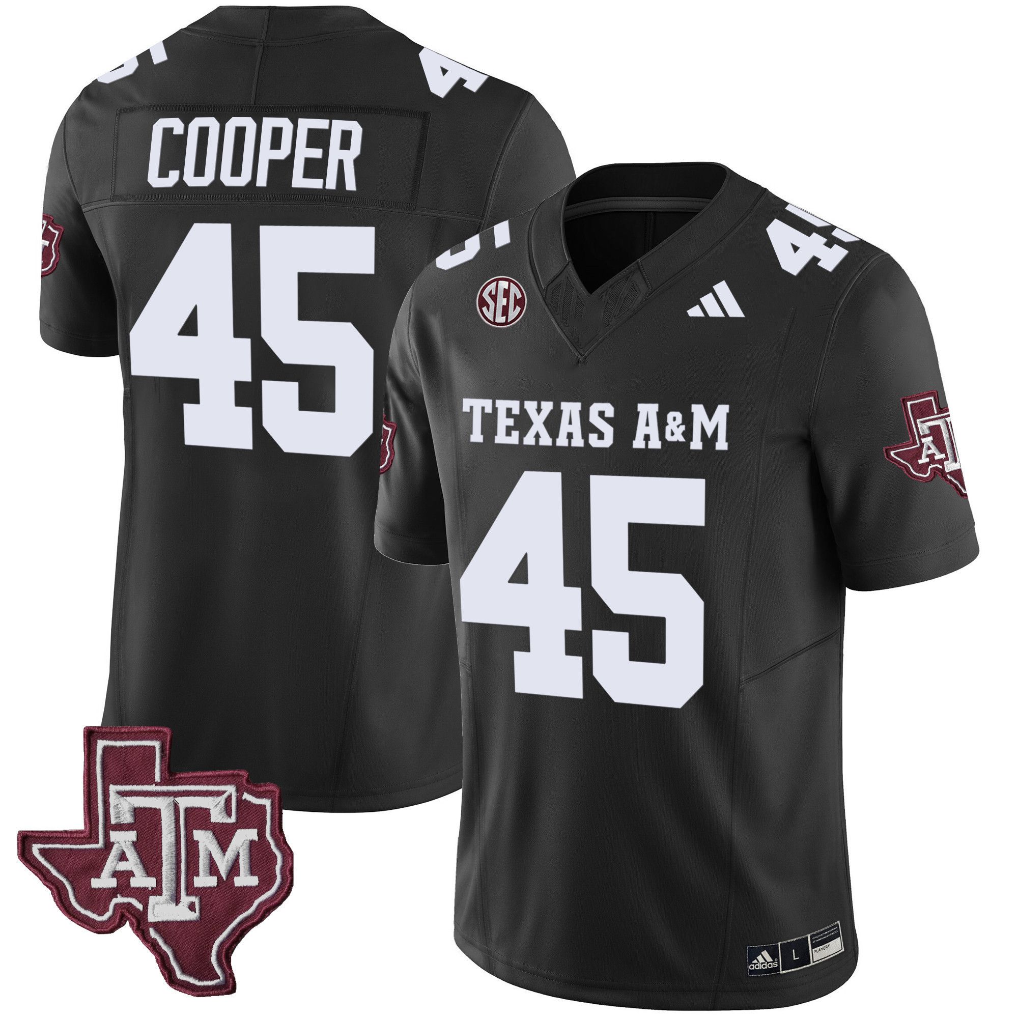 Men Texas A&M Aggies 45 Cooper Black 2024 Vapor Limited NCAA Jersey style 1